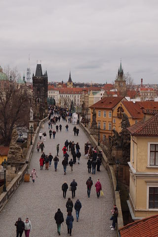 "View of Charles Bridge in Prague from the Lesser Town Bridge Tower"