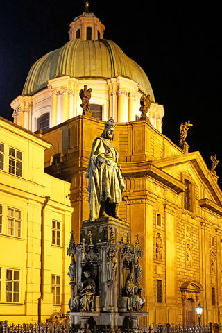 "St. Francis of Assisi Church with Statue of Charles IV in Knight of the Cross Square."