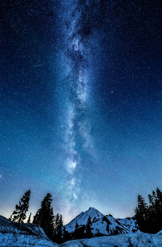 The Milky Way, meteors and Northern Lights above Mt. Baker